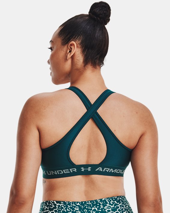 Women's Armour® Mid Crossback Sports Bra in Blue image number 5